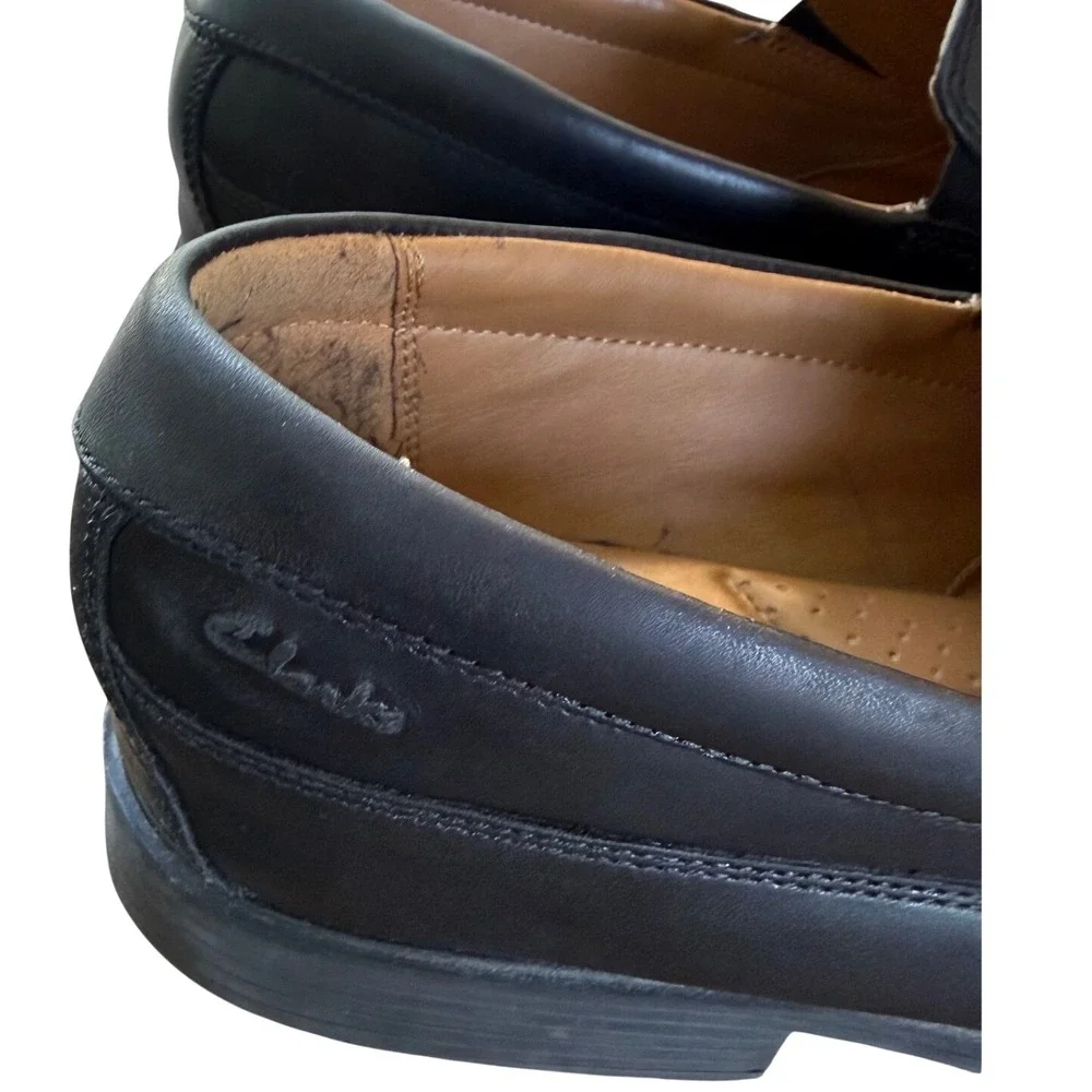 Clarks Collection Loafers Mens 10.5 Black Good Leather Square Toe Slip On Shoes